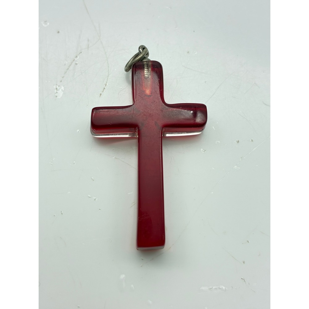Vintage Religious Pendant Lot Red Resin and Gold Tone Cross St Christopher - Picture 2 of 10